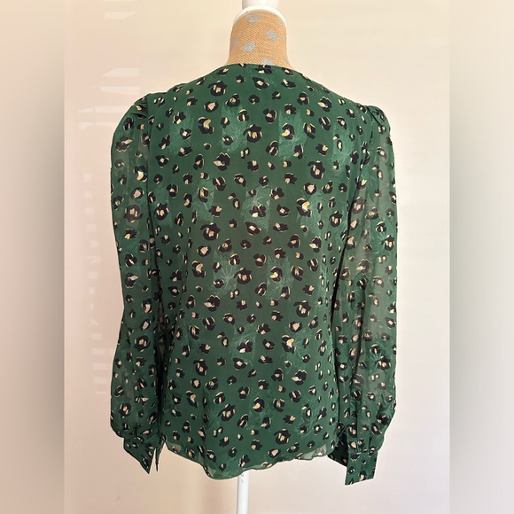 ASOS Never Fully Dressed Front Tie Balloon Sleeve Green Blouse - Picture 5 of 8